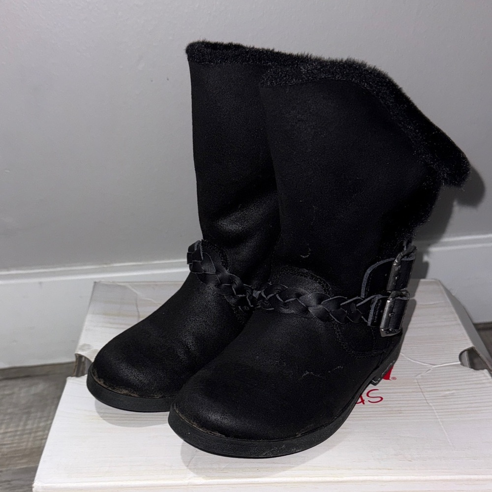 Kids Black Boots with Braided Strap